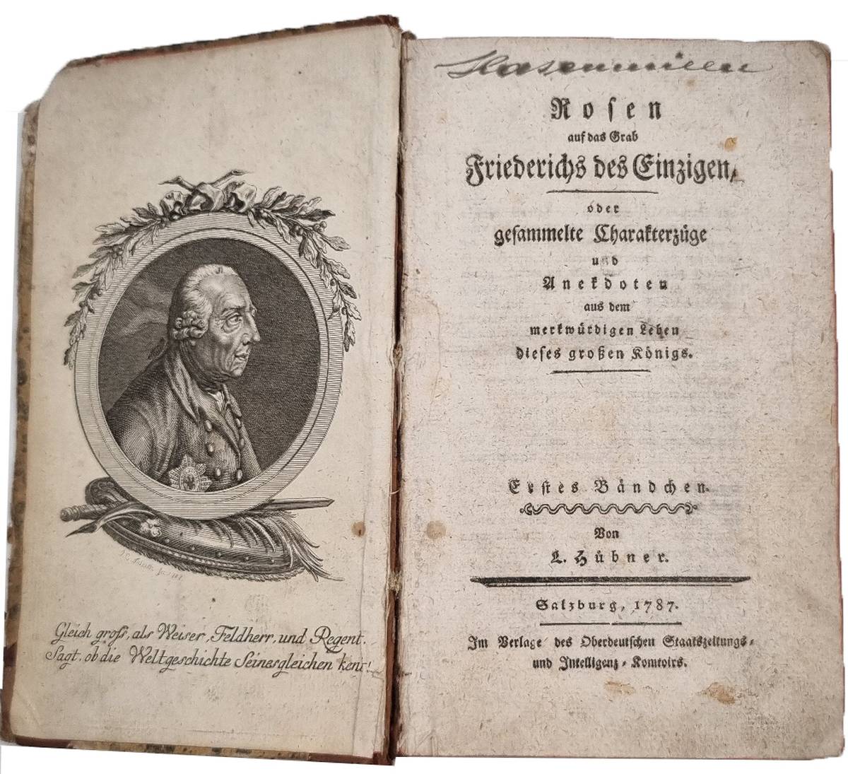 Hübner, Rosen auf das Grab Friederichs des Einzigen, oder gesammelte Chrakterzüg